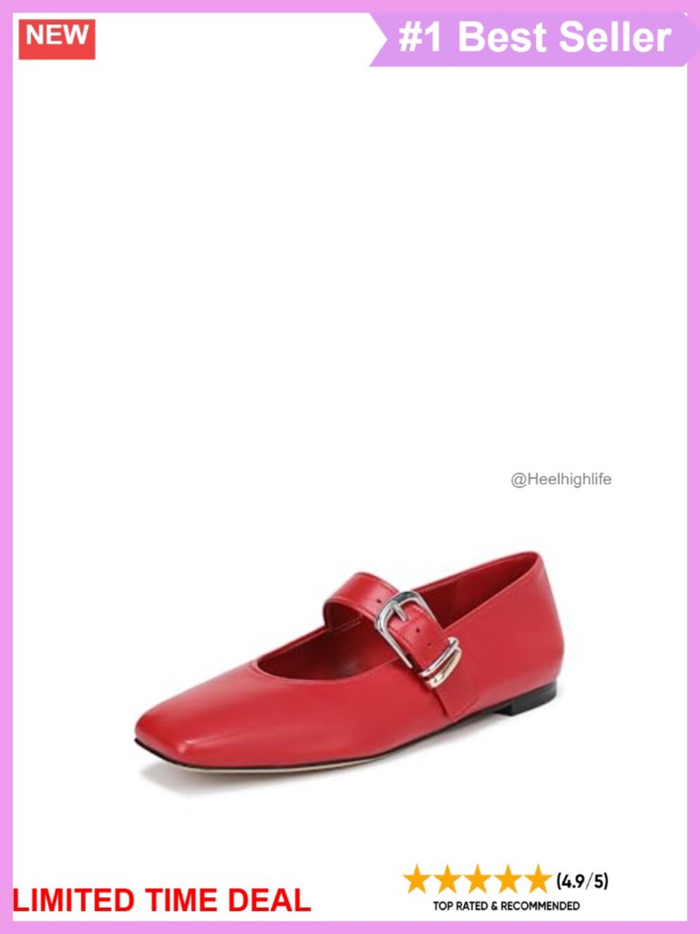 Leather Square Toe Mary Jane Flats Oversized Buckle Casual Walking Shoe